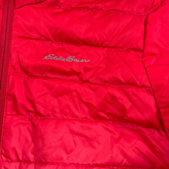 Eddie Bauer Kids Girls M 10/12 Pink Coral Down Puffer Jacket Reversible Hooded - Picture 3 of 10